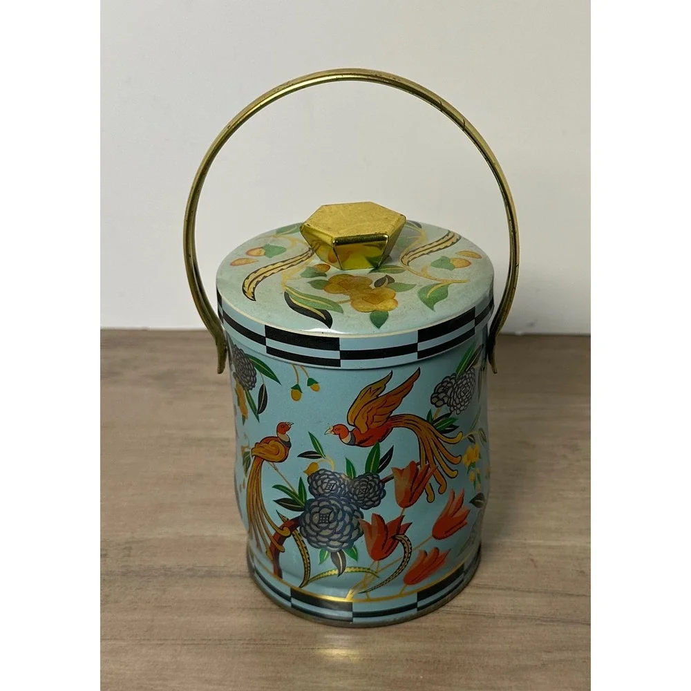 Vintage Murray-Allen Bird of Paradise Tin‎ Blue Floral with Handle